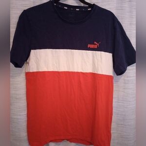 Puma Men's Navy, White, and Red Short Sleeve Tee Sportswear